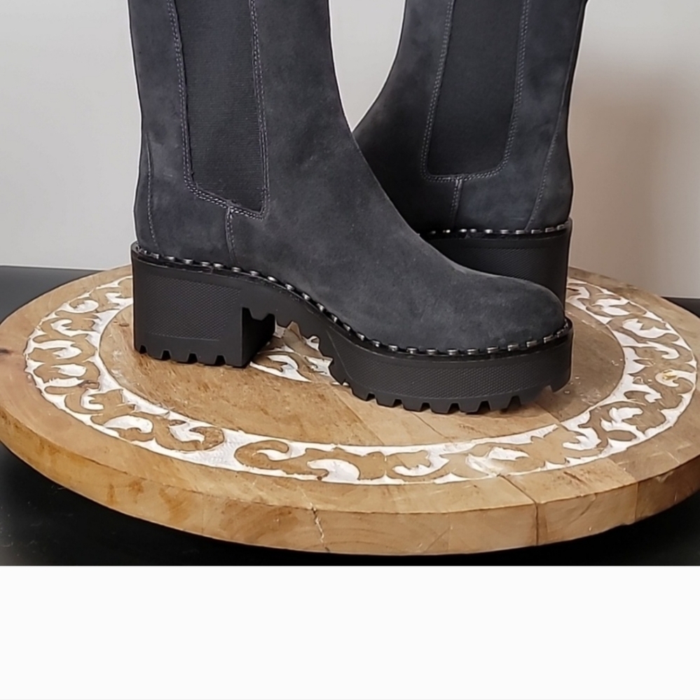 NWOB ~ Vince Camuto Madisha Suede Chelsea Lug Boot with Silver Hardware - Picture 8 of 10